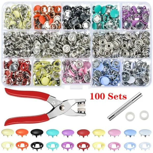 Kit de boutons-pression métalliques avec pince de pose