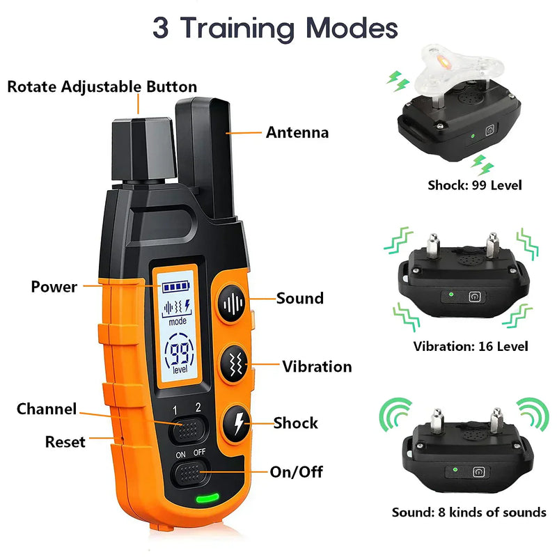 Collier de dressage premium pour chiens – portée de 1000 m, étanche et rechargeable